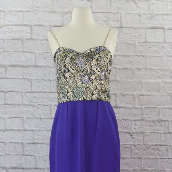 Vintage 70s Brocade Rhinestone Dress - Picture 2 of 13